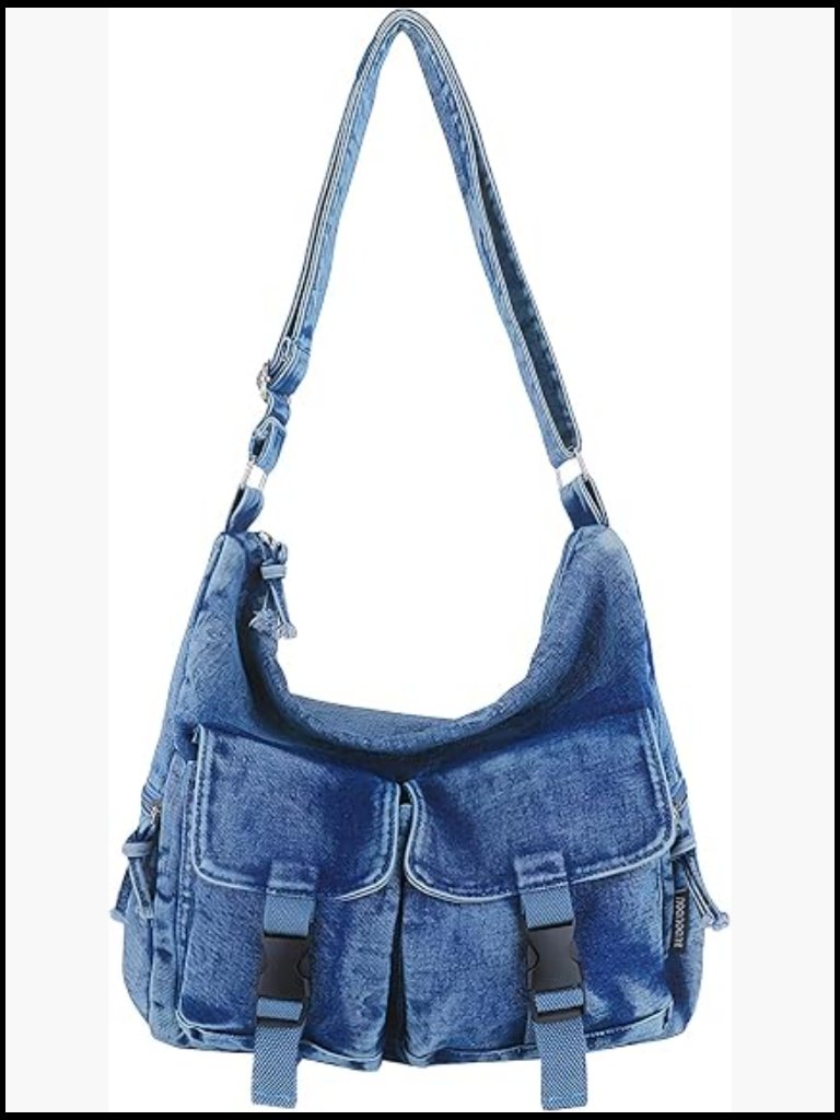 Denim Tote Bag With Adjustable Strap Lightweight Casual Crossbody Purse For